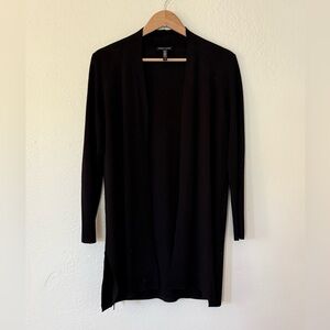 Eileen Fisher long open front ,side slit, cardigan, 100% Merino wool . S/P .